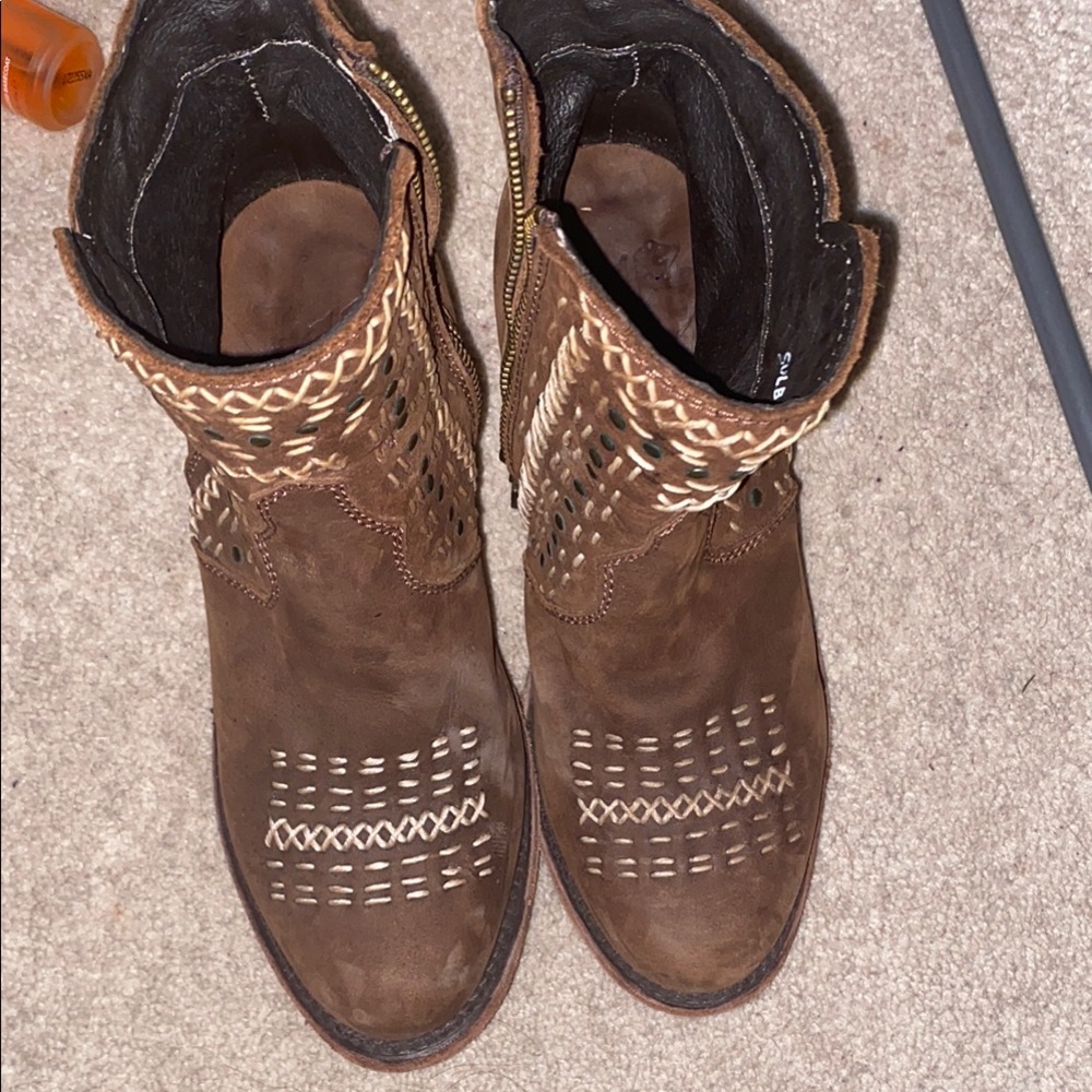 LIBERTY Black Brown Ankle Boots with Tan Accents